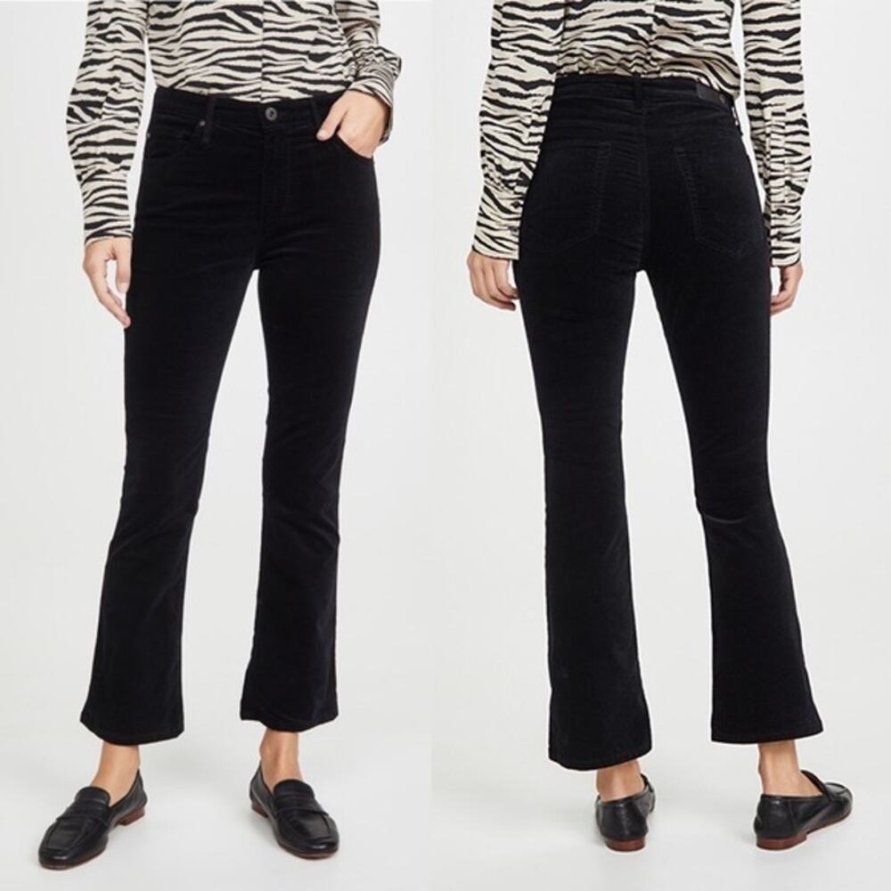 Adriano Goldschmied 26 The Jodi Crop High Rise Slim Flare Black Velvet Pants AG